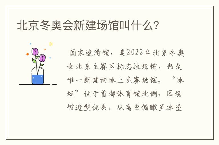北京冬奥会新建场馆叫什么?