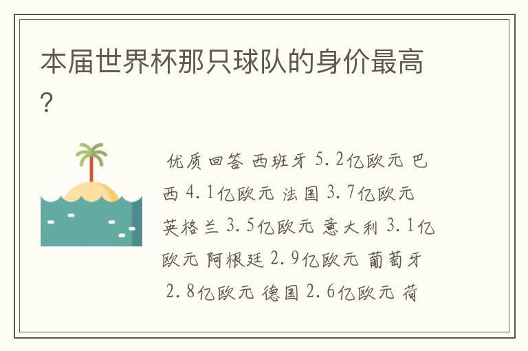 本届世界杯那只球队的身价最高?