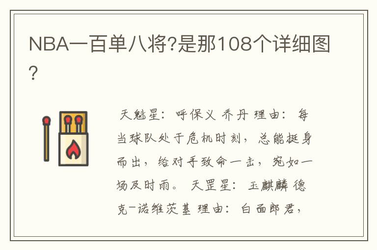 NBA一百单八将?是那108个详细图?