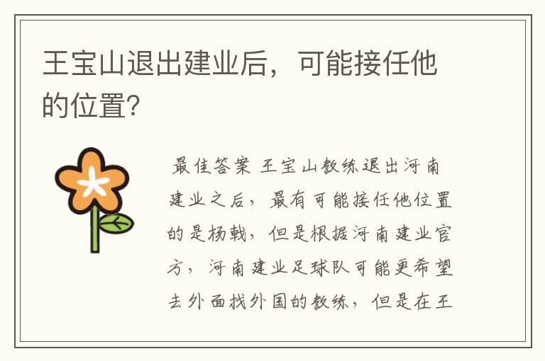 王宝山退出建业后,可能接任他的位置?
