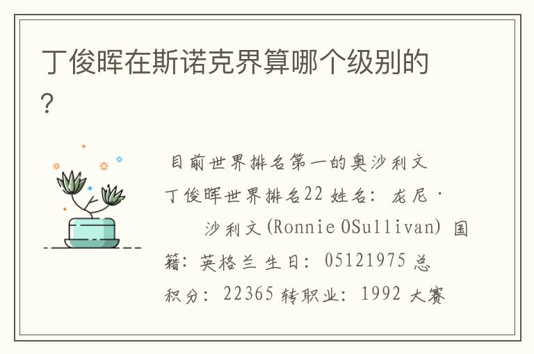 丁俊晖在斯诺克界算哪个级别的?