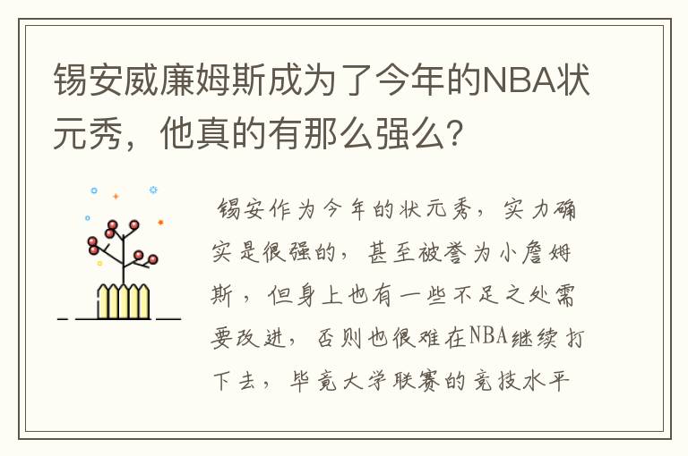 锡安威廉姆斯成为了今年的NBA状元秀,他真的有那么强么?