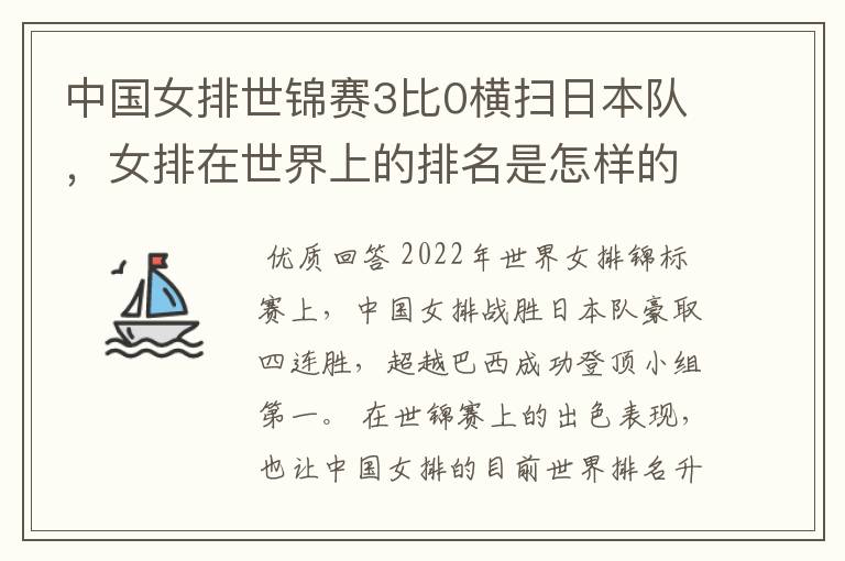中国女排世锦赛3比0横扫日本队,女排在世界上的排名是怎样的?