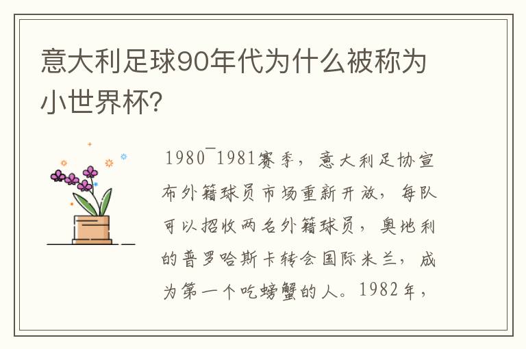 意大利足球90年代为什么被称为小世界杯?