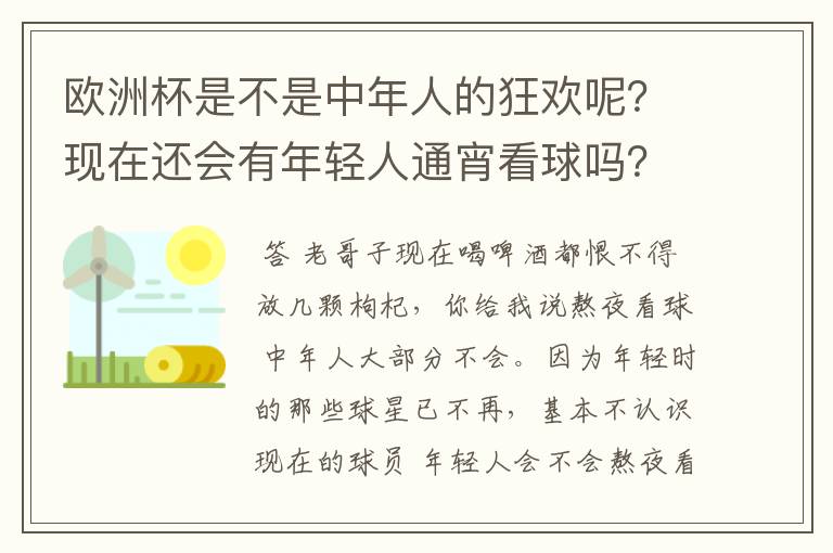 欧洲杯是不是中年人的狂欢呢?现在还会有年轻人通宵看球吗?