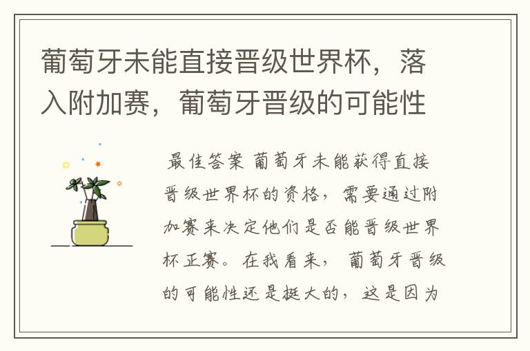 葡萄牙未能直接晋级世界杯,落入附加赛,葡萄牙晋级的可能性有多大?