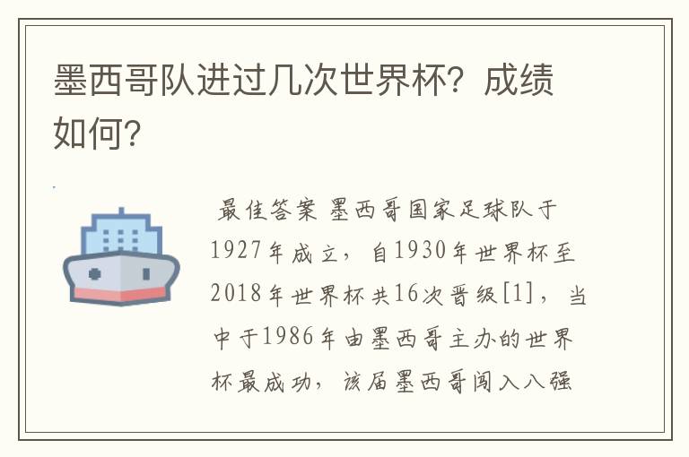 墨西哥队进过几次世界杯?成绩如何?