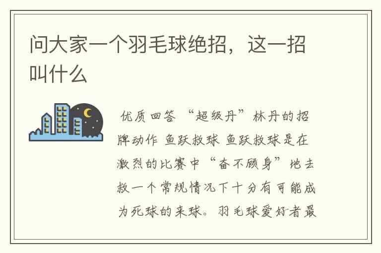 问大家一个羽毛球绝招,这一招叫什么