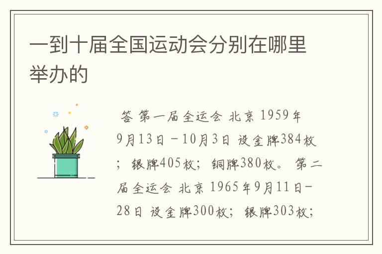 一到十届全国运动会分别在哪里举办的