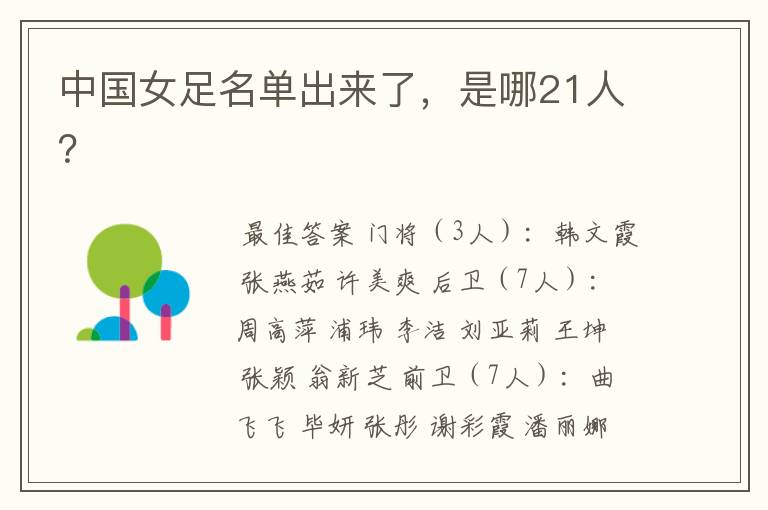 中国女足名单出来了,是哪21人?