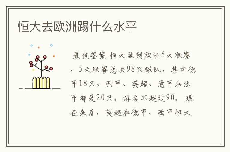 恒大去欧洲踢什么水平