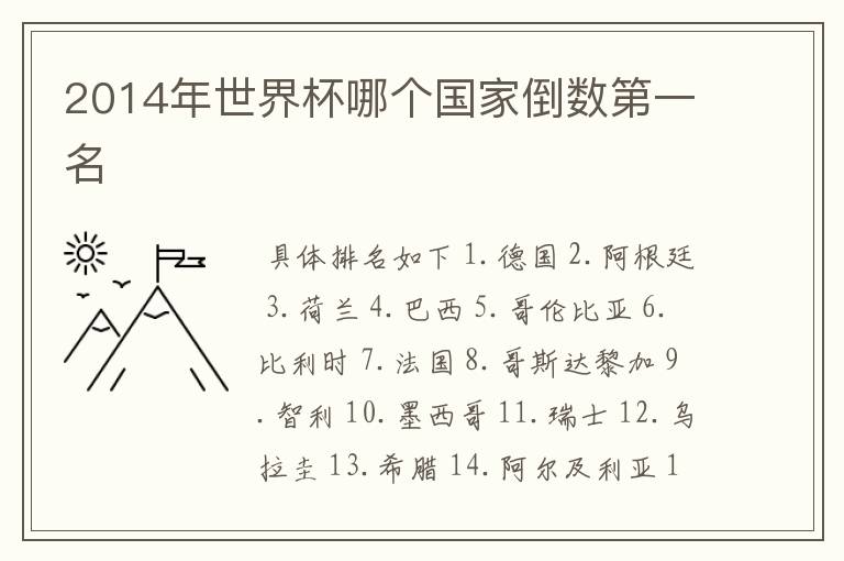 2014年世界杯哪个国家倒数第一名