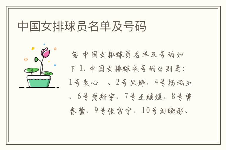 中国女排球员名单及号码