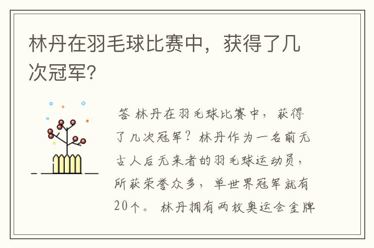 林丹在羽毛球比赛中,获得了几次冠军?