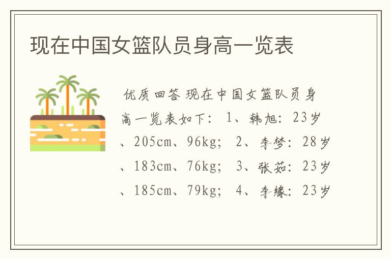 现在中国女篮队员身高一览表