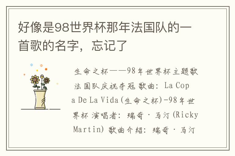 好像是98世界杯那年法国队的一首歌的名字,忘记了