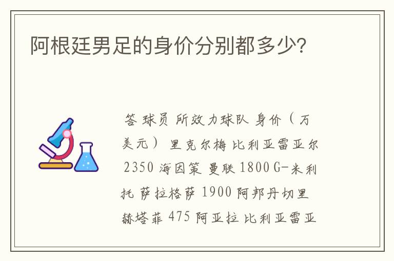 阿根廷男足的身价分别都多少?