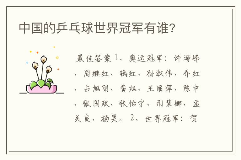 中国的乒乓球世界冠军有谁?