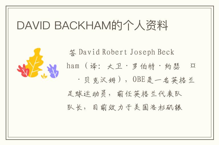 DAVID BACKHAM的个人资料