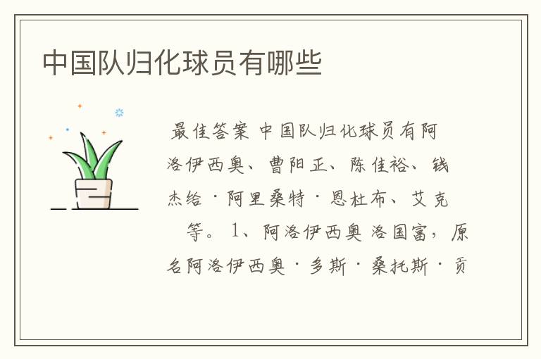 中国队归化球员有哪些