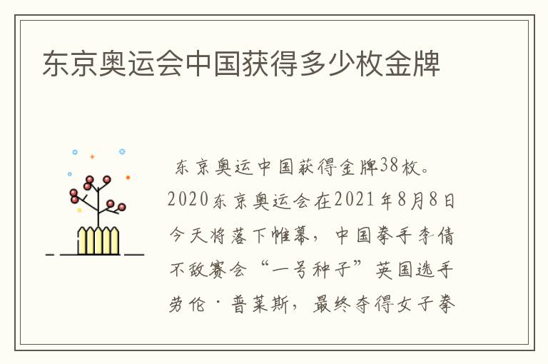 东京奥运会中国获得多少枚金牌