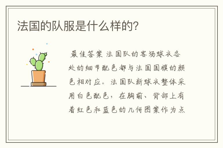 法国的队服是什么样的?