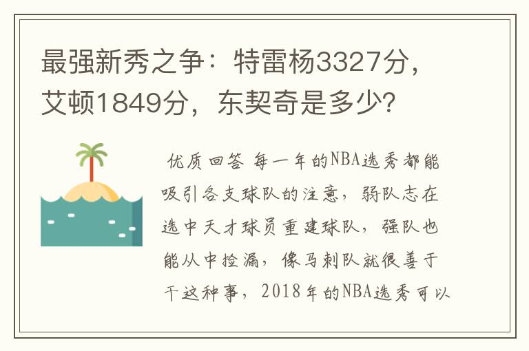 最强新秀之争:特雷杨3327分,艾顿1849分,东契奇是多少?