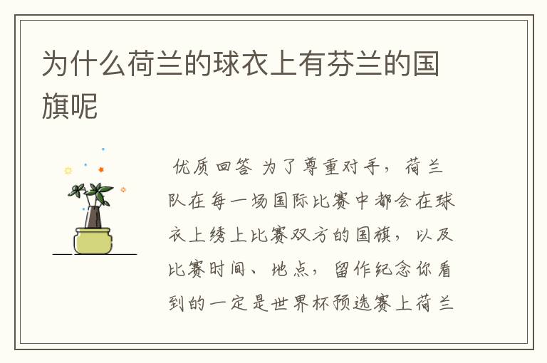 为什么荷兰的球衣上有芬兰的国旗呢