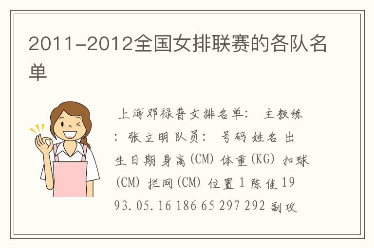 2011-2012全国女排联赛的各队名单
