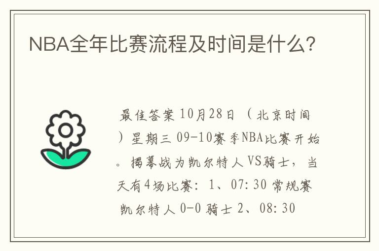 NBA全年比赛流程及时间是什么?