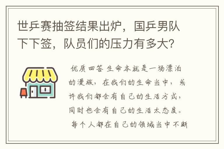 世乒赛抽签结果出炉,国乒男队下下签,队员们的压力有多大?