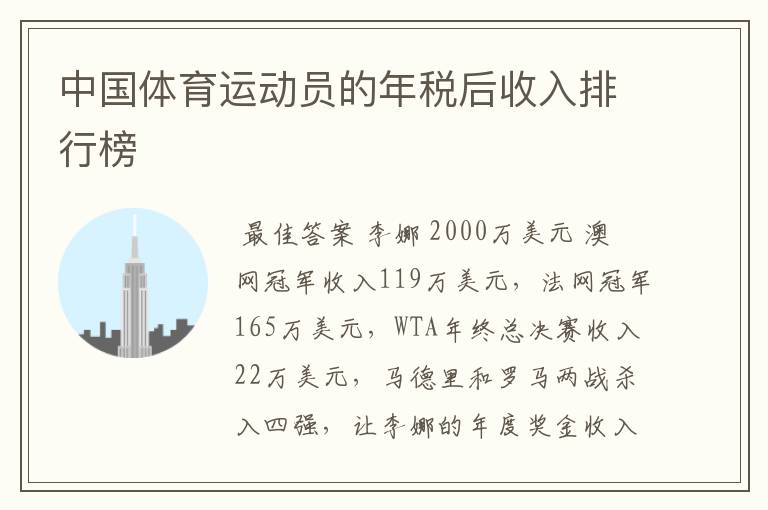 中国体育运动员的年税后收入排行榜