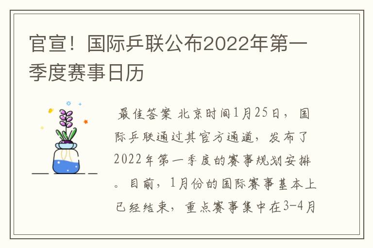 官宣!国际乒联公布2022年第一季度赛事日历