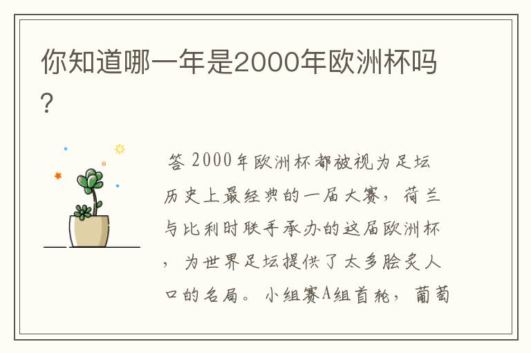 你知道哪一年是2000年欧洲杯吗?