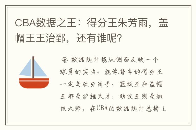 CBA数据之王:得分王朱芳雨,盖帽王王治郅,还有谁呢?