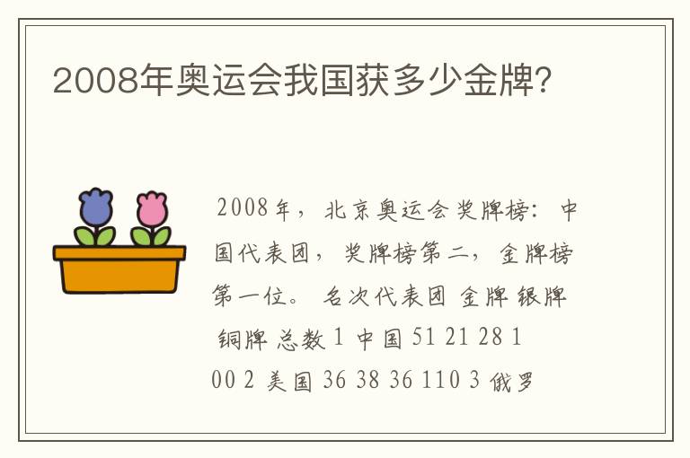 2008年奥运会我国获多少金牌?