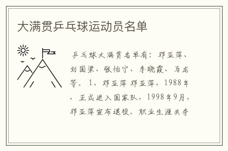大满贯乒乓球运动员名单