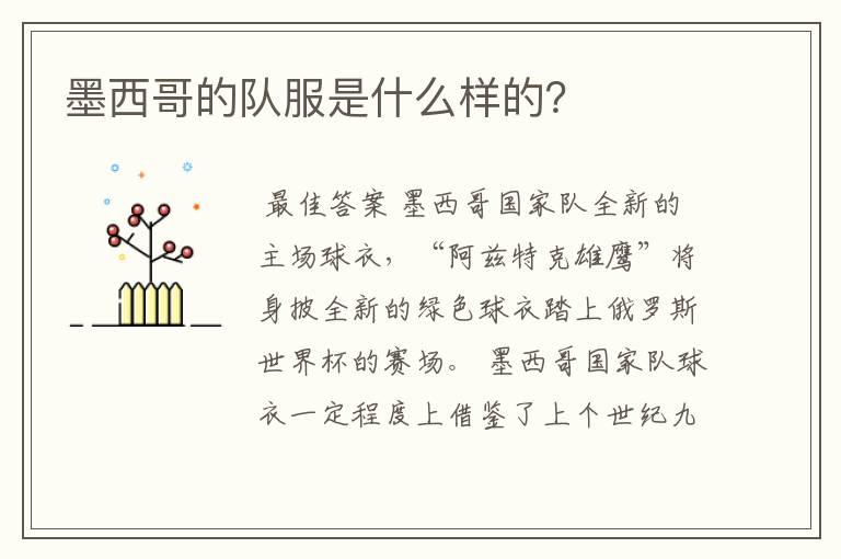 墨西哥的队服是什么样的?