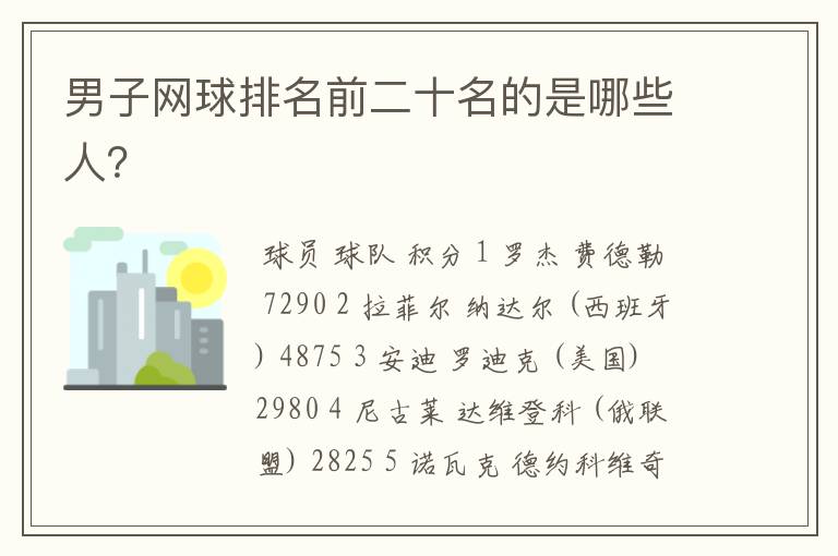 男子网球排名前二十名的是哪些人?