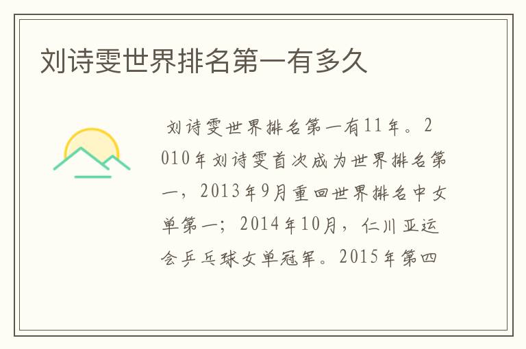 刘诗雯世界排名第一有多久