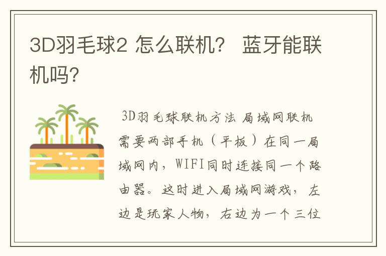 3D羽毛球2 怎么联机? 蓝牙能联机吗?