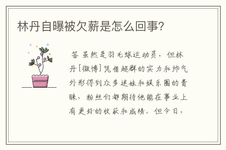 林丹自曝被欠薪是怎么回事?