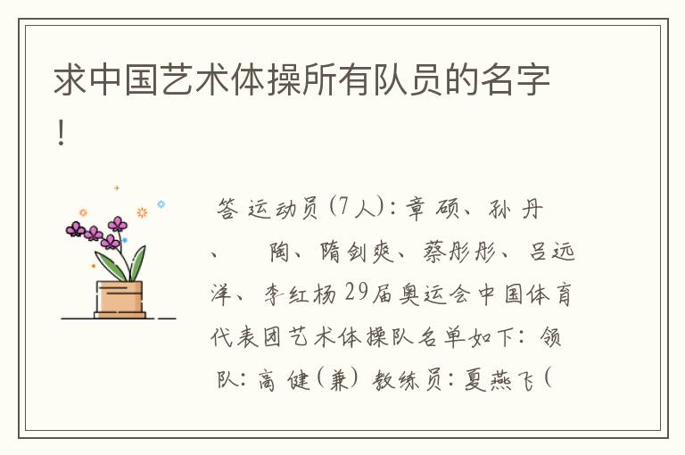 求中国艺术体操所有队员的名字!