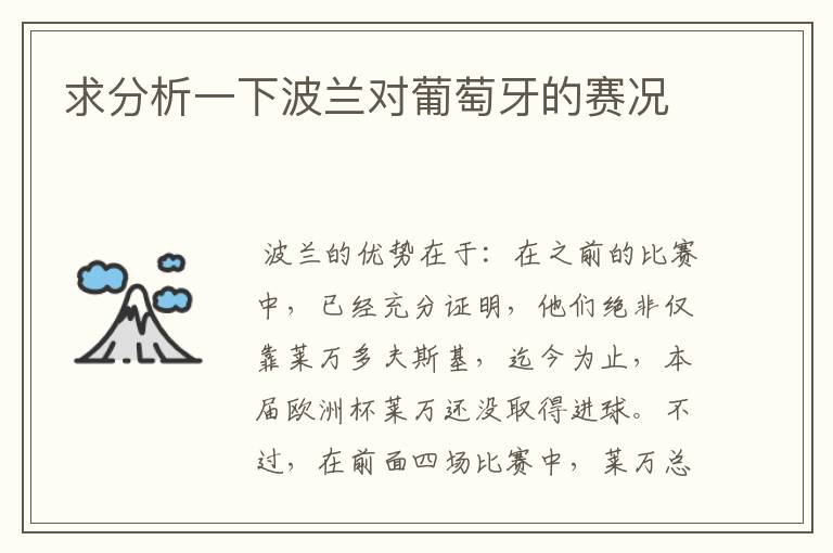 求分析一下波兰对葡萄牙的赛况