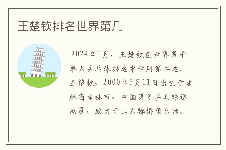 王楚钦排名世界第几