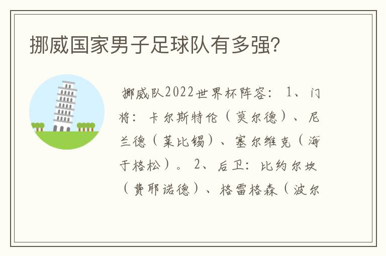 挪威国家男子足球队有多强?