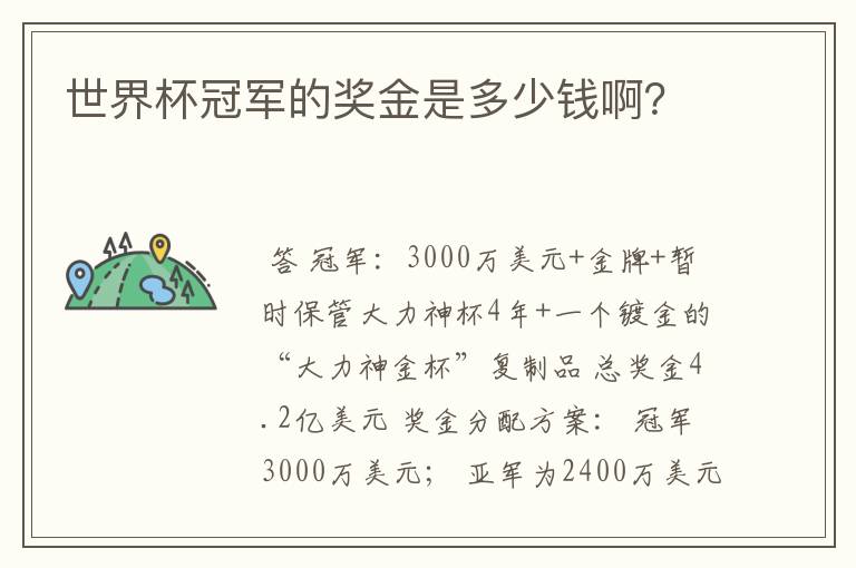 世界杯冠军的奖金是多少钱啊?