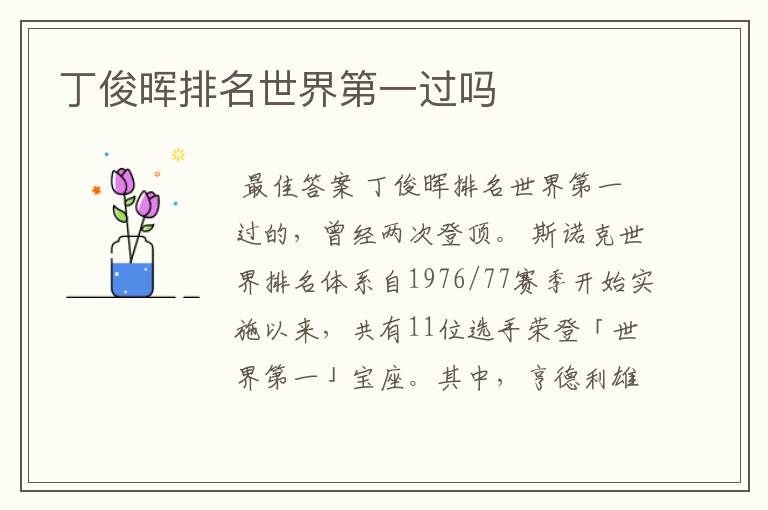 丁俊晖排名世界第一过吗