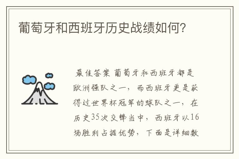 葡萄牙和西班牙历史战绩如何?
