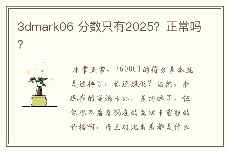 3dmark06 分数只有2025?正常吗?